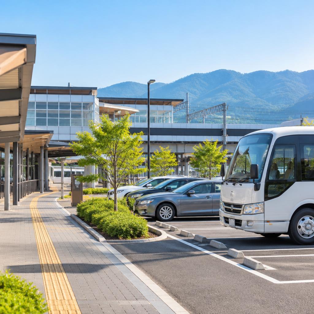 駅近・駐車場完備。無料送迎バスで移動も安心