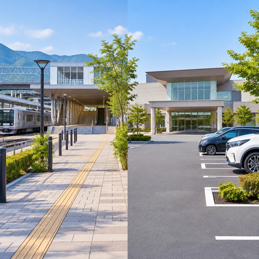 駅近で集合もスムーズ。無料駐車場も完備